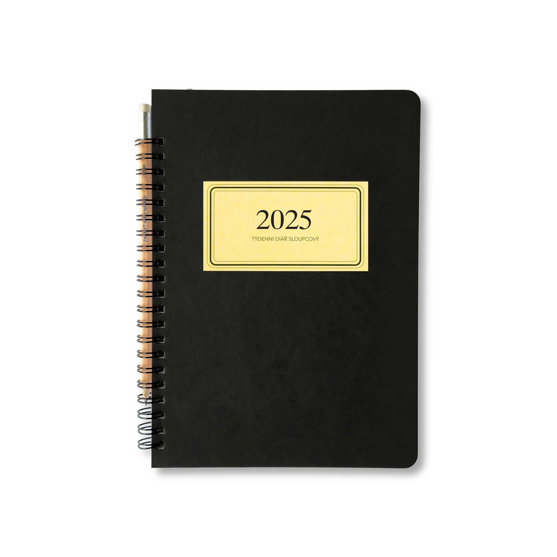 Diář týdenní s tužkou RETRO 2024, A5, sloupcový, černý