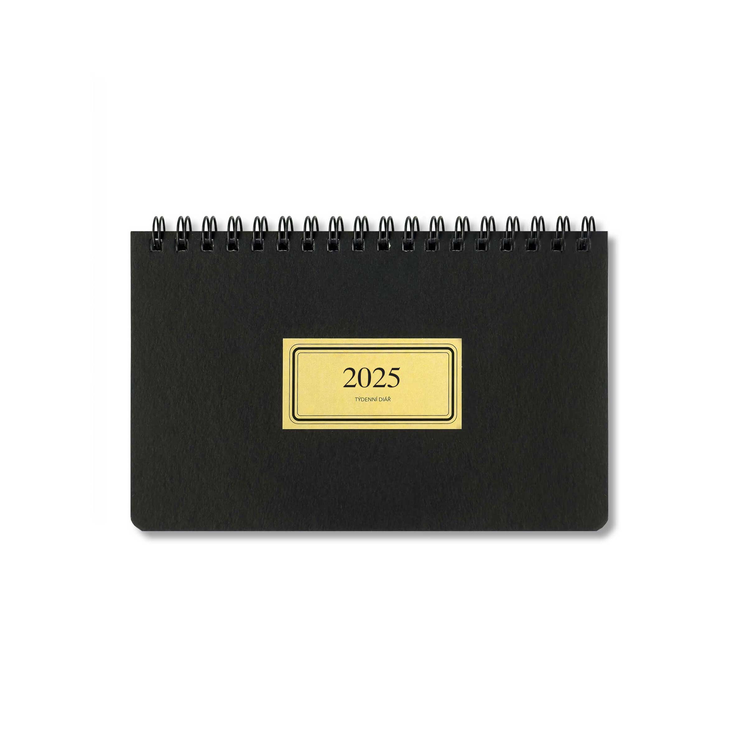 BOBO Týdenní kroužkový diář RETRO 2025, 160 x 100 mm, na šířku, černý
