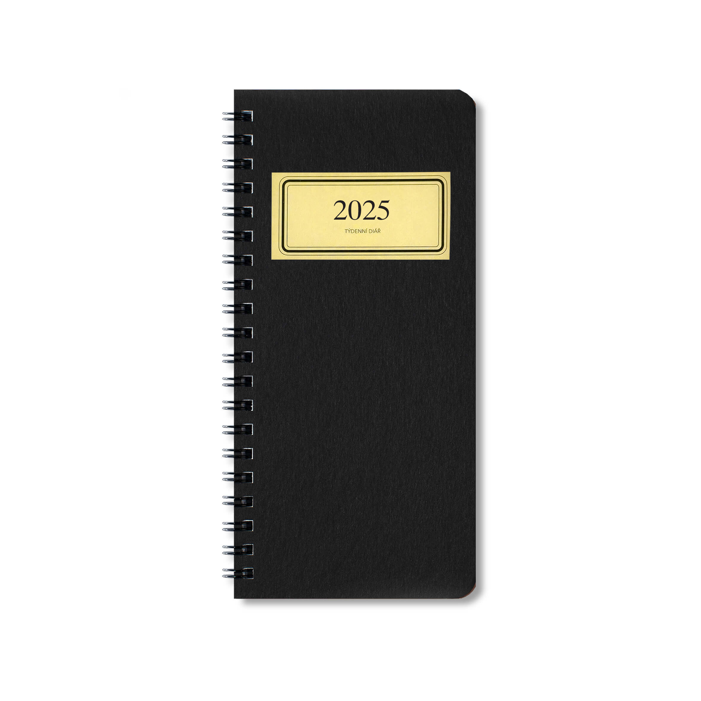 BOBO Týdenní kroužkový diář Retro 2024, 85x180 mm, na výšku, černý