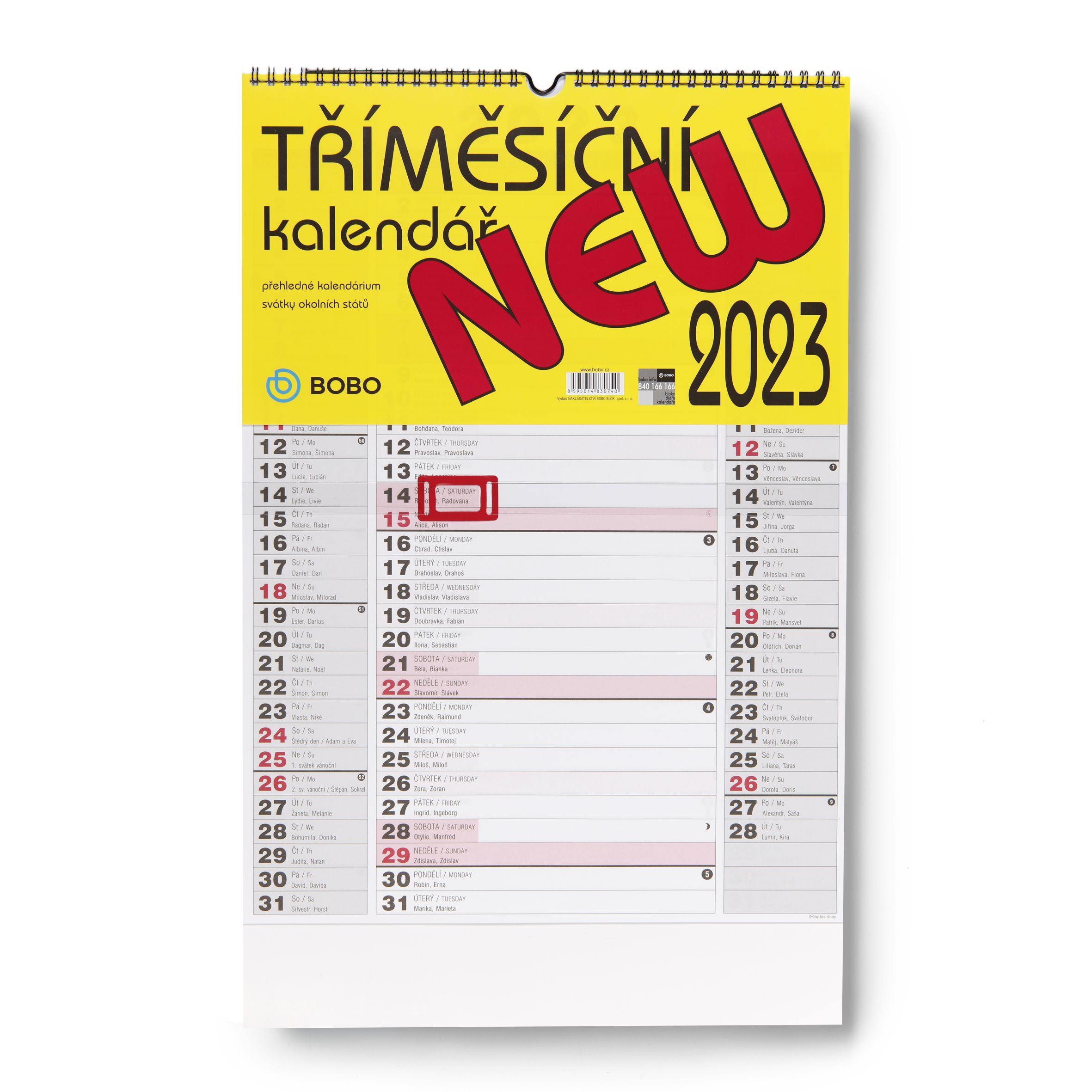 BOBO Nástěnný kalendář tříměsíční NEW 2023