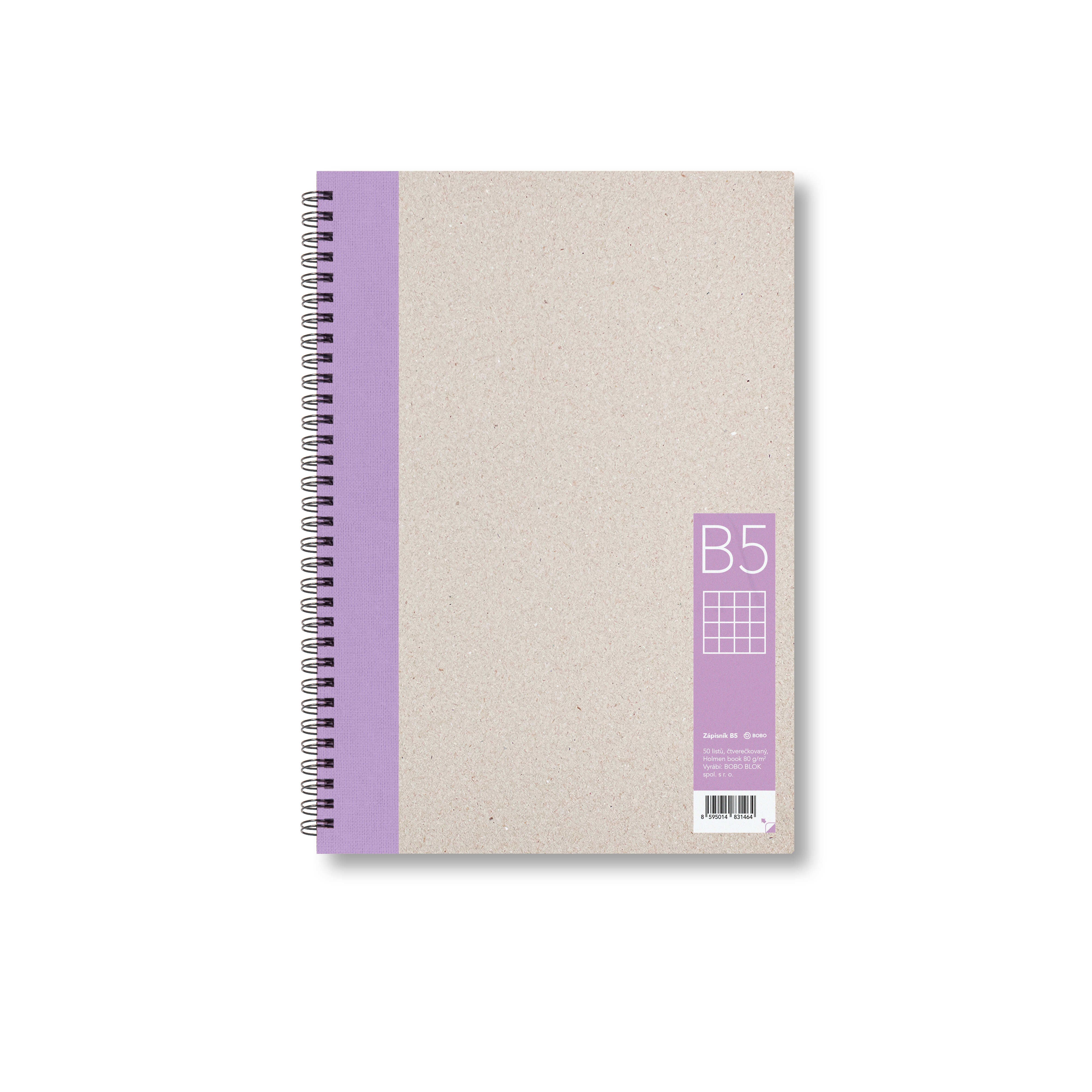 BOBO Zápisník, B5, čtverečkovaný, fialový