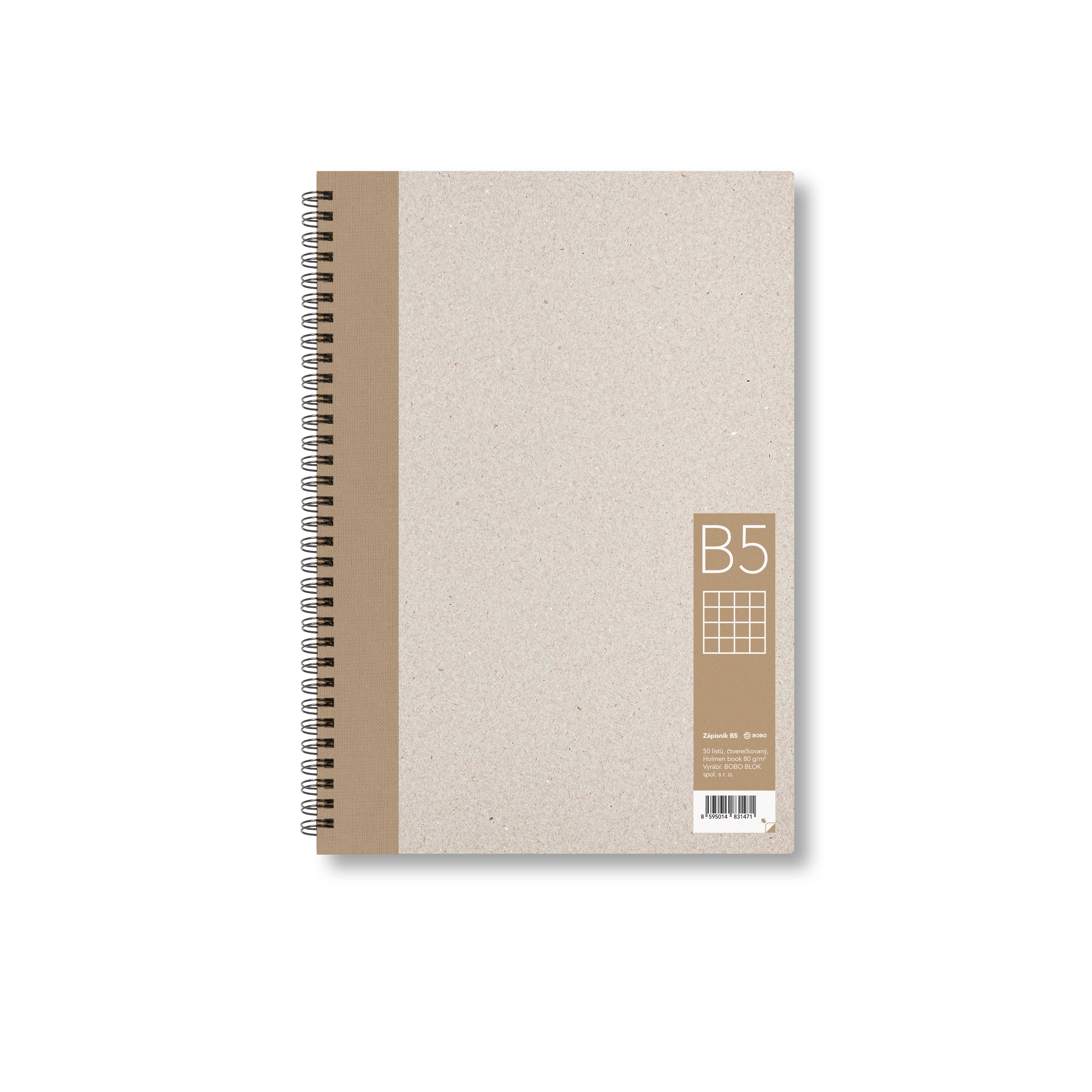BOBO Zápisník, B5, čtverečkovaný, hnědý