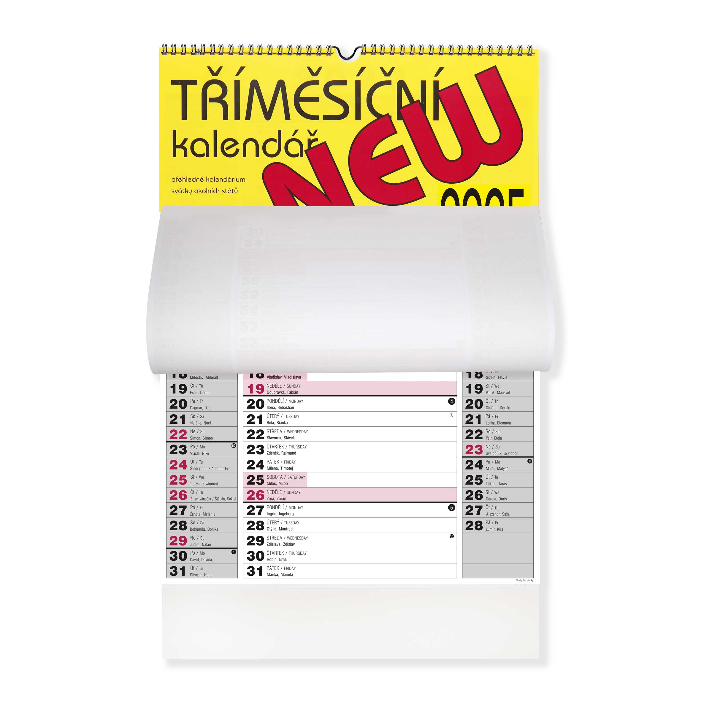 BOBO Nástěnný kalendář tříměsíční NEW 2025