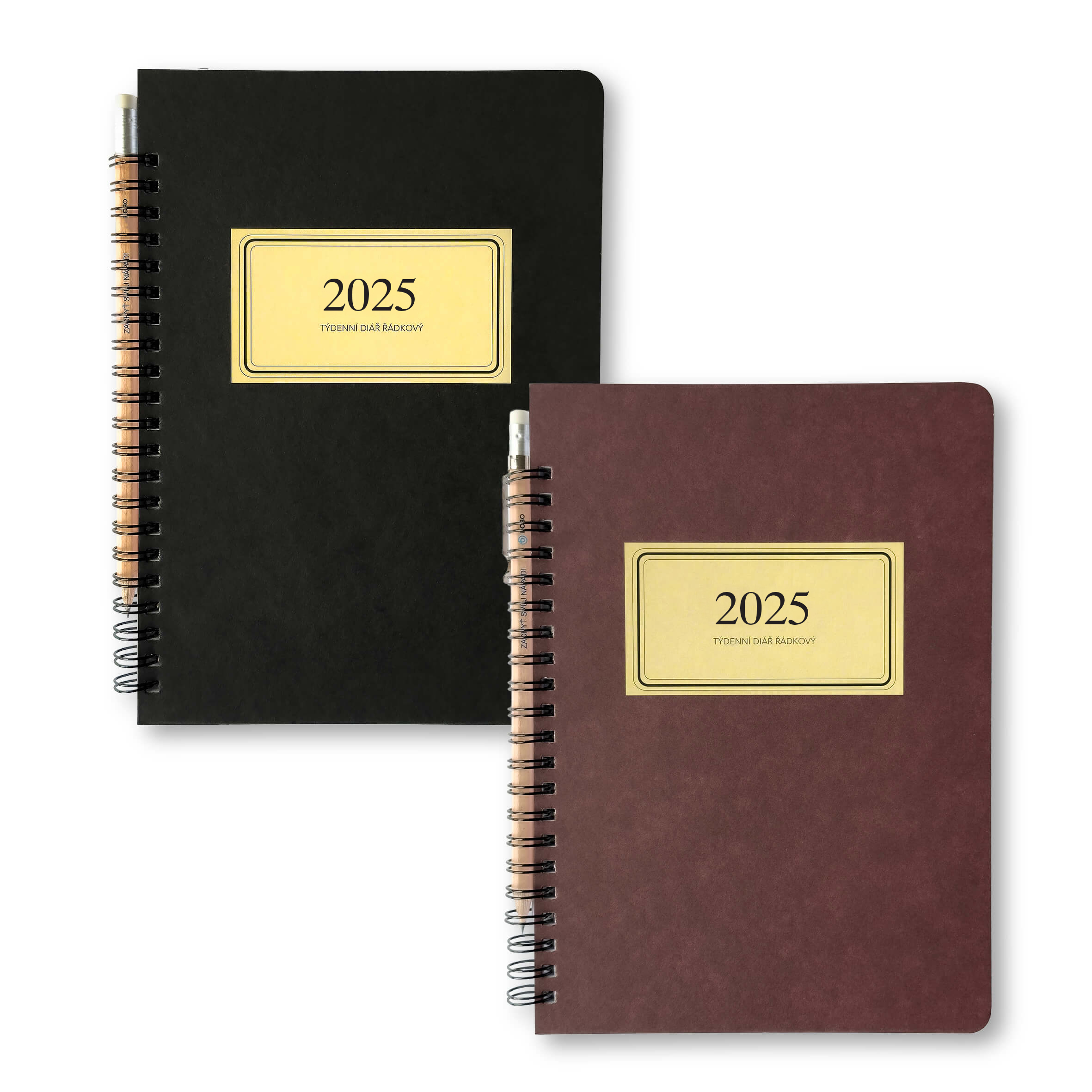 BOBO Týdenní kroužkový diář RETRO 2025, A5 , s tužkou, řádkový, černý, vínový