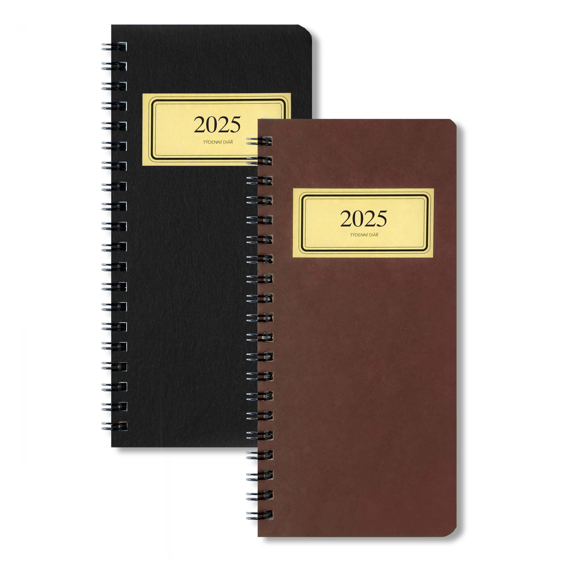 BOBO Týdenní kroužkový diář Retro 2025, 85x180 mm, na výšku, černý, vínový