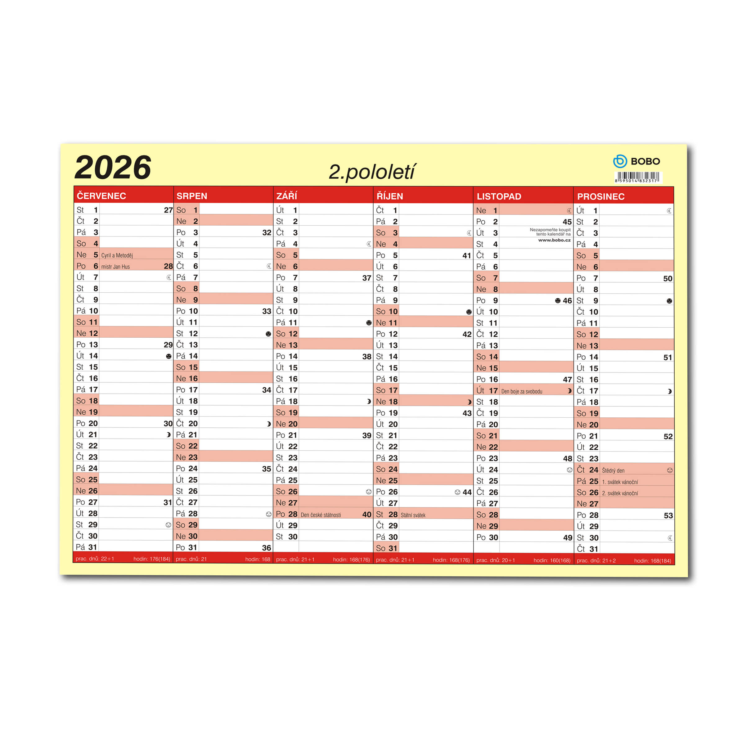 BOBO Lístkový kalendář 2026, A3