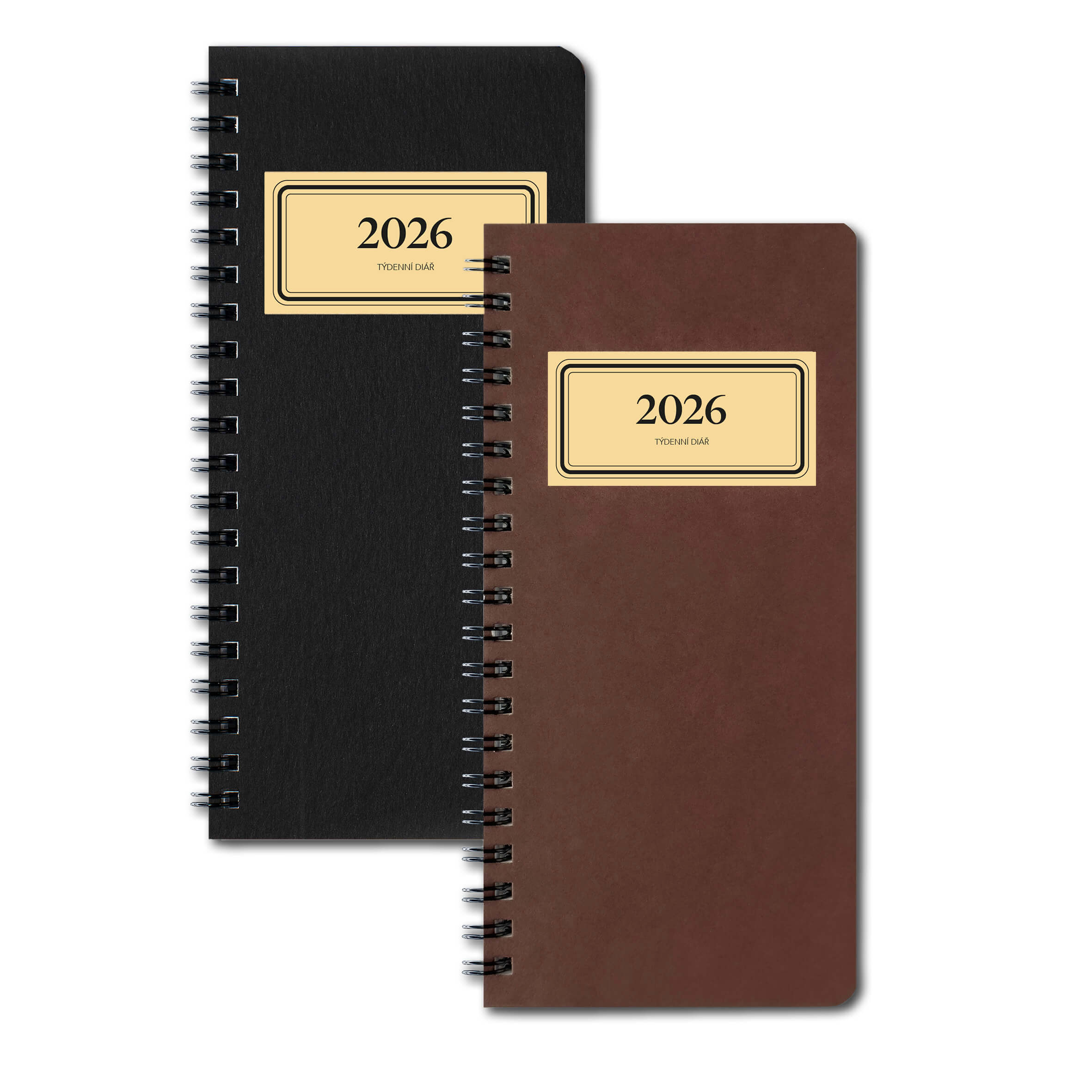 BOBO Týdenní kroužkový diář Retro 2025, 85x180 mm, na výšku, mix barev